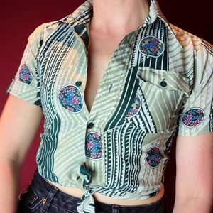 XS Vtg Seventies Butterfly Collar Top